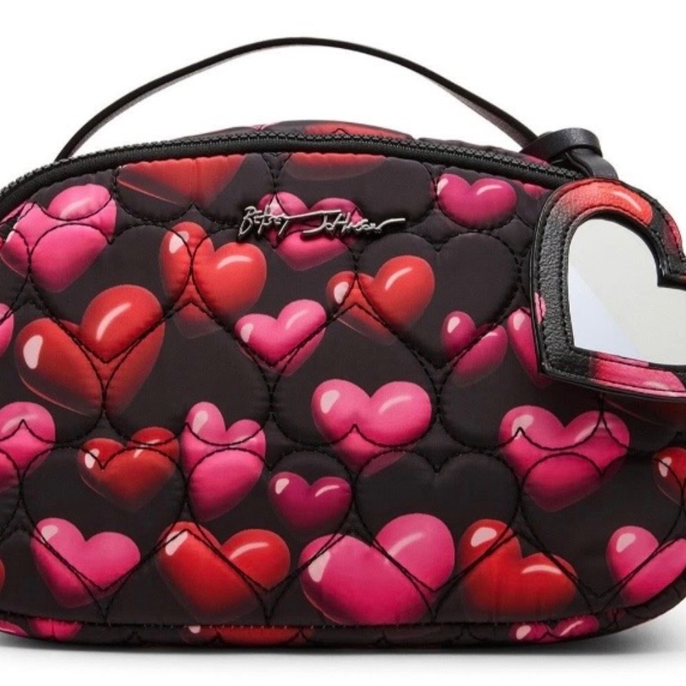 Betsy Johnson Hearts 💕 Loaf Cosmetic Bag W/Mirror - Picture 2 of 10